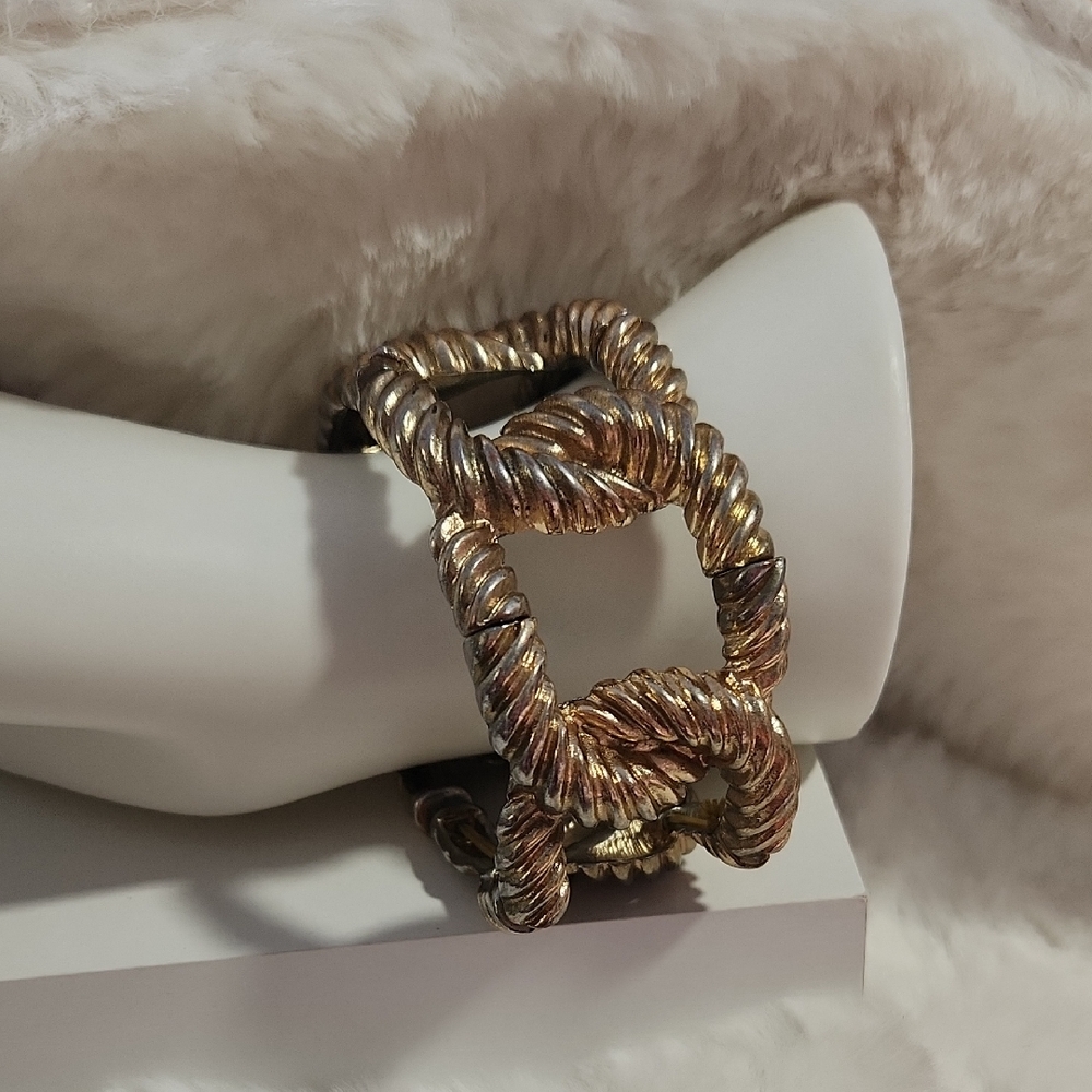 Chunky Wide Gold Tone Vintage 80's Stretch Bracelet